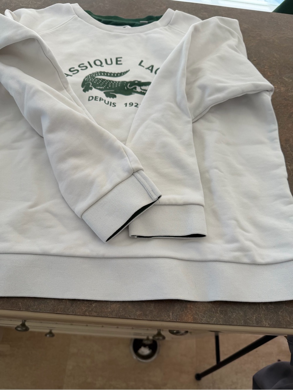 Lacoste White Crewneck Sweatshirt with Green Logo